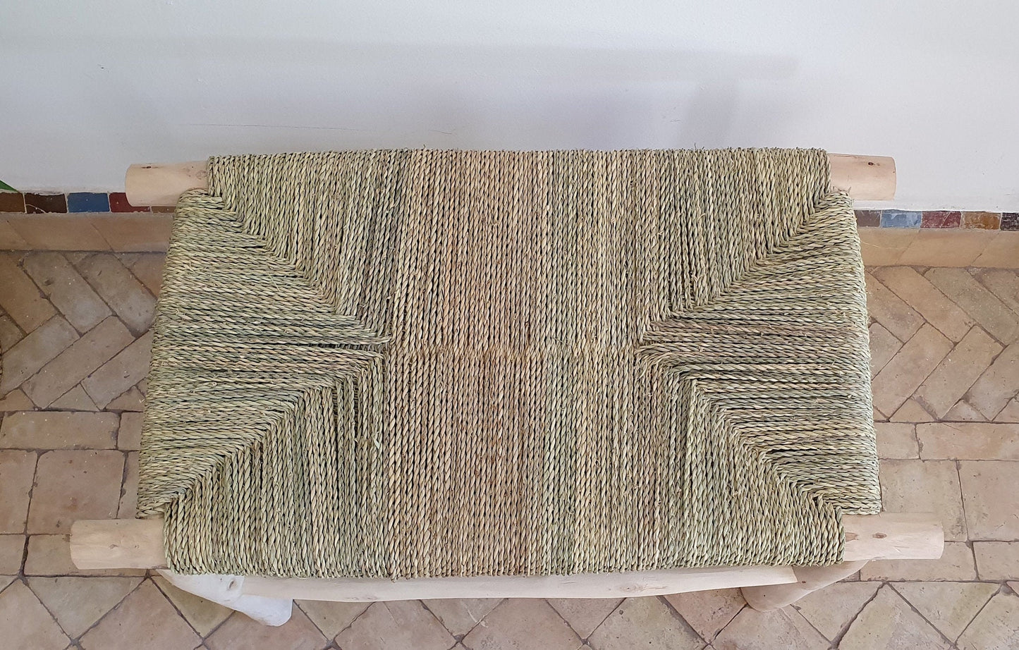 Moroccan bench made from intricately woven solid wood