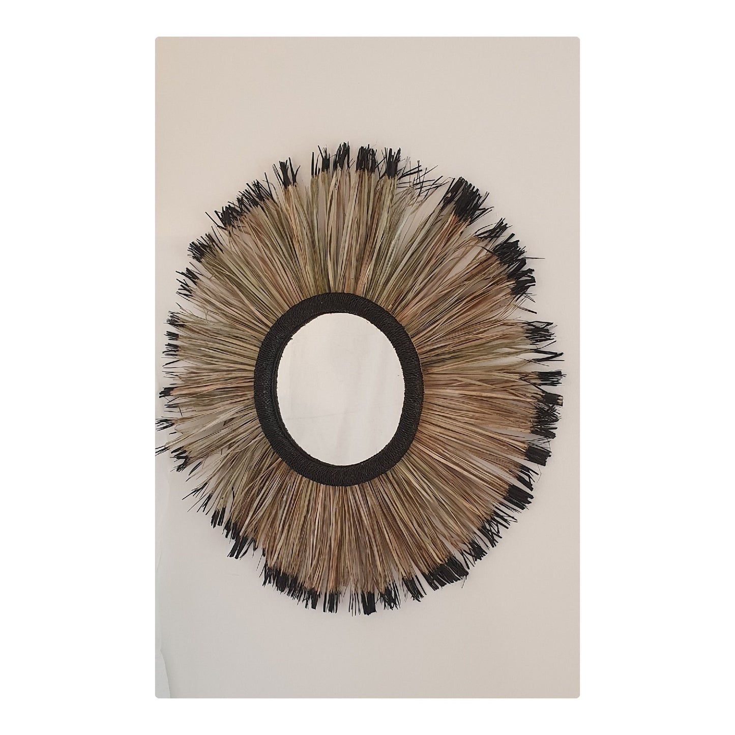 Miroir rond en paille et corde