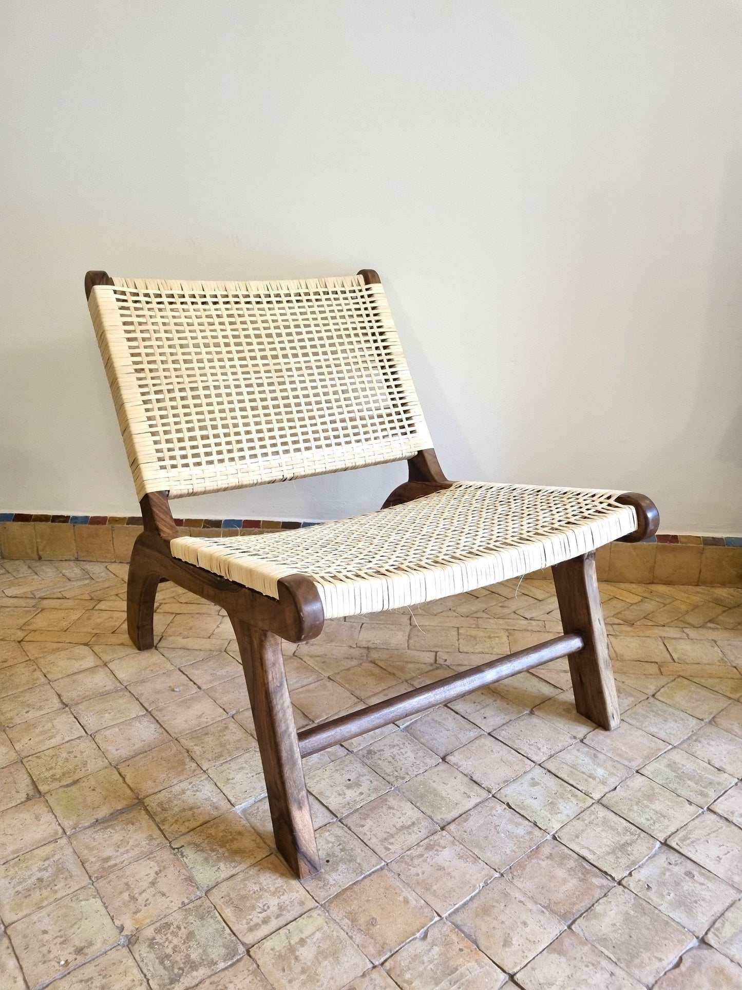 Fauteuil marocain en bois et rotin