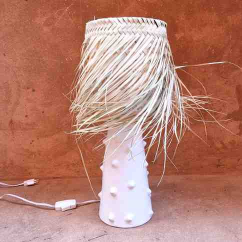 Lampe en ceramique et abat jour en feuille de palmier, raffia lampshade,online shopping,homedecoration
