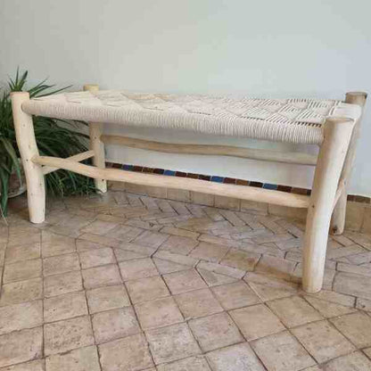 Wooden bench with cord seat