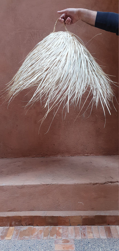 Lampe suspendue en osier en fibre de palmier dans un style boho.