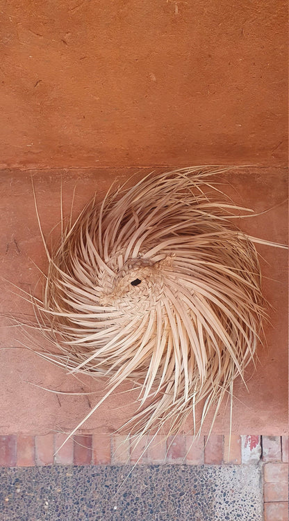Suspension chic boho en osier en fibre de palmier naturel.