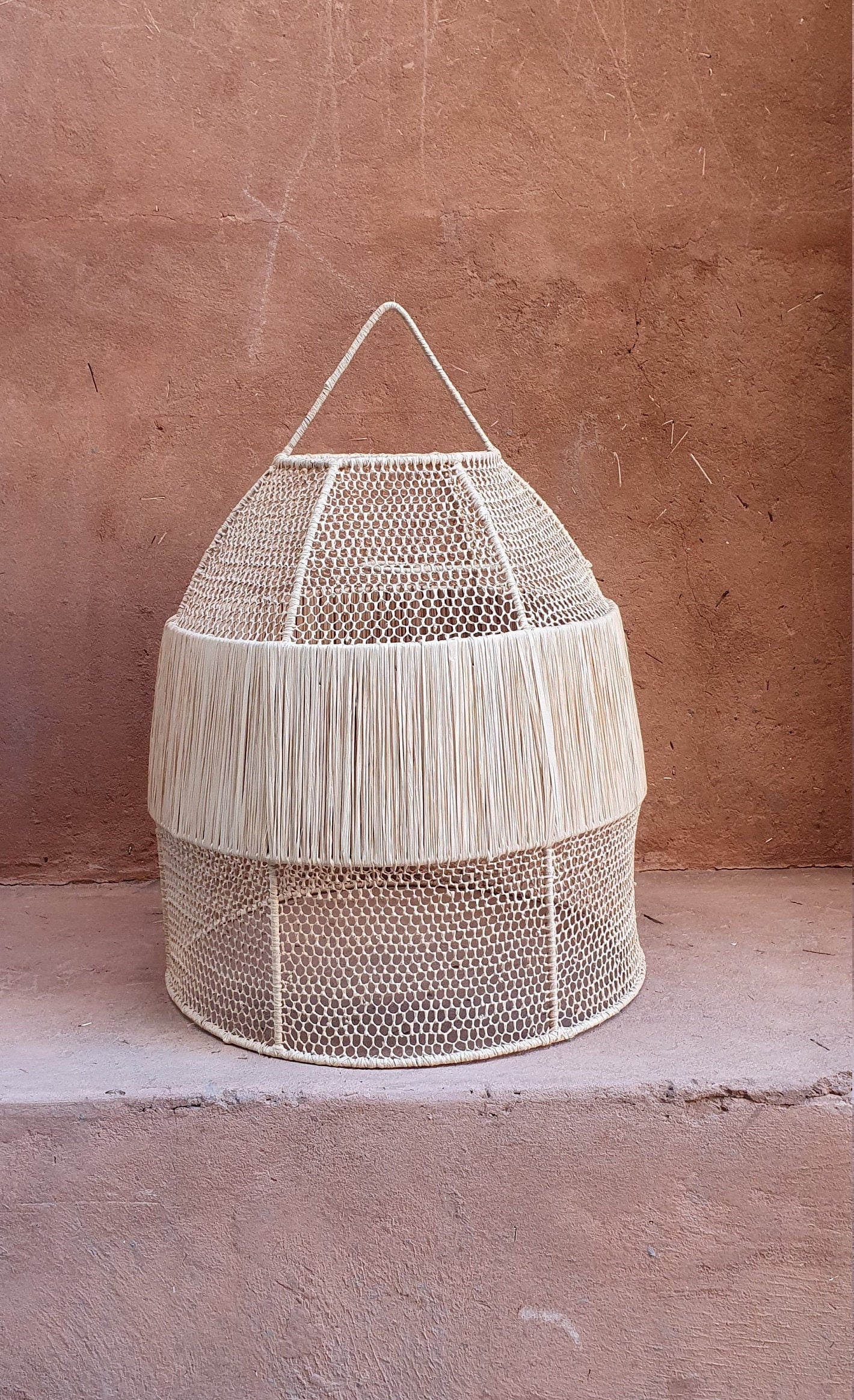 Handcrafted raffia and lace lampshade, 55cm, for home decor