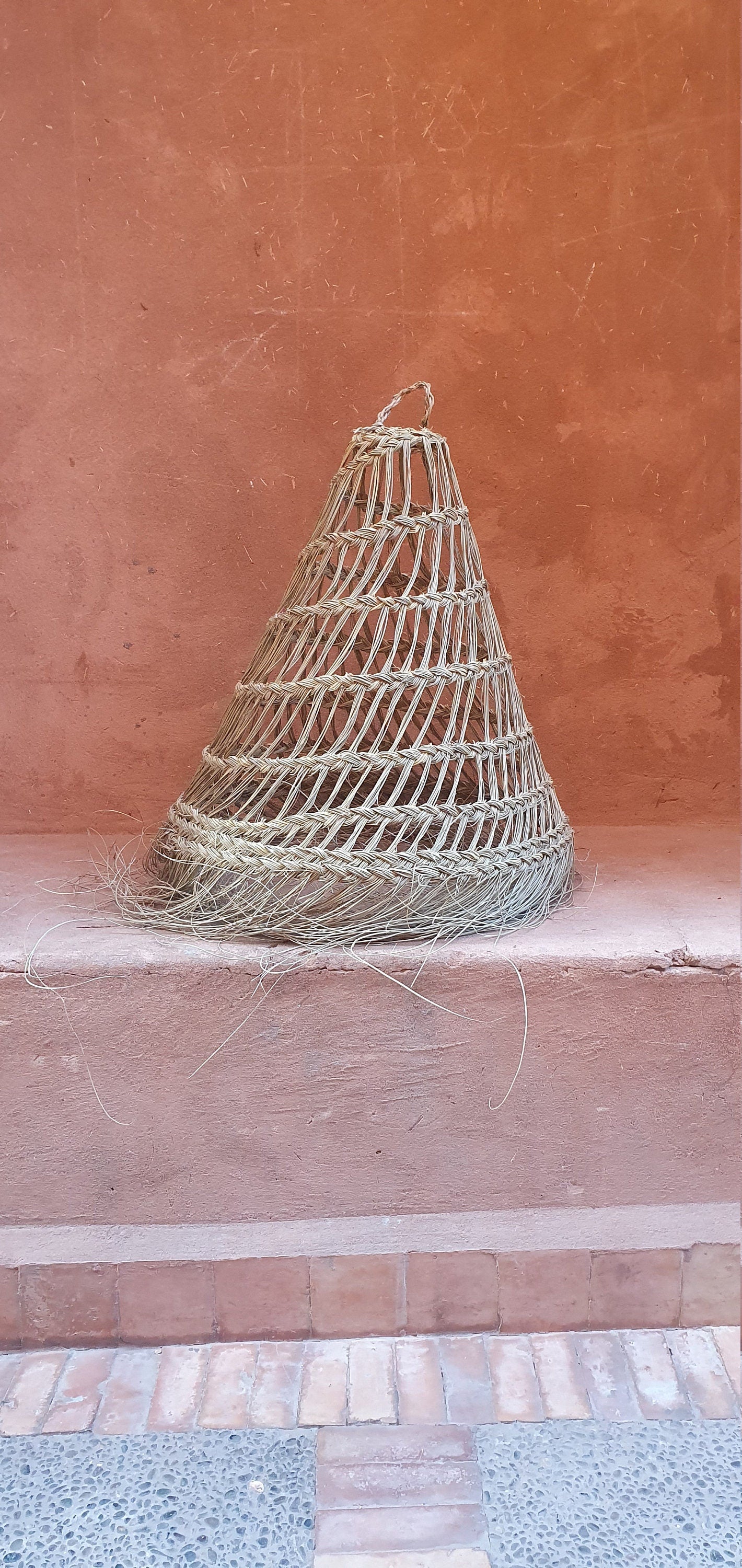 Lampe suspendue de style cône en fibres naturelles