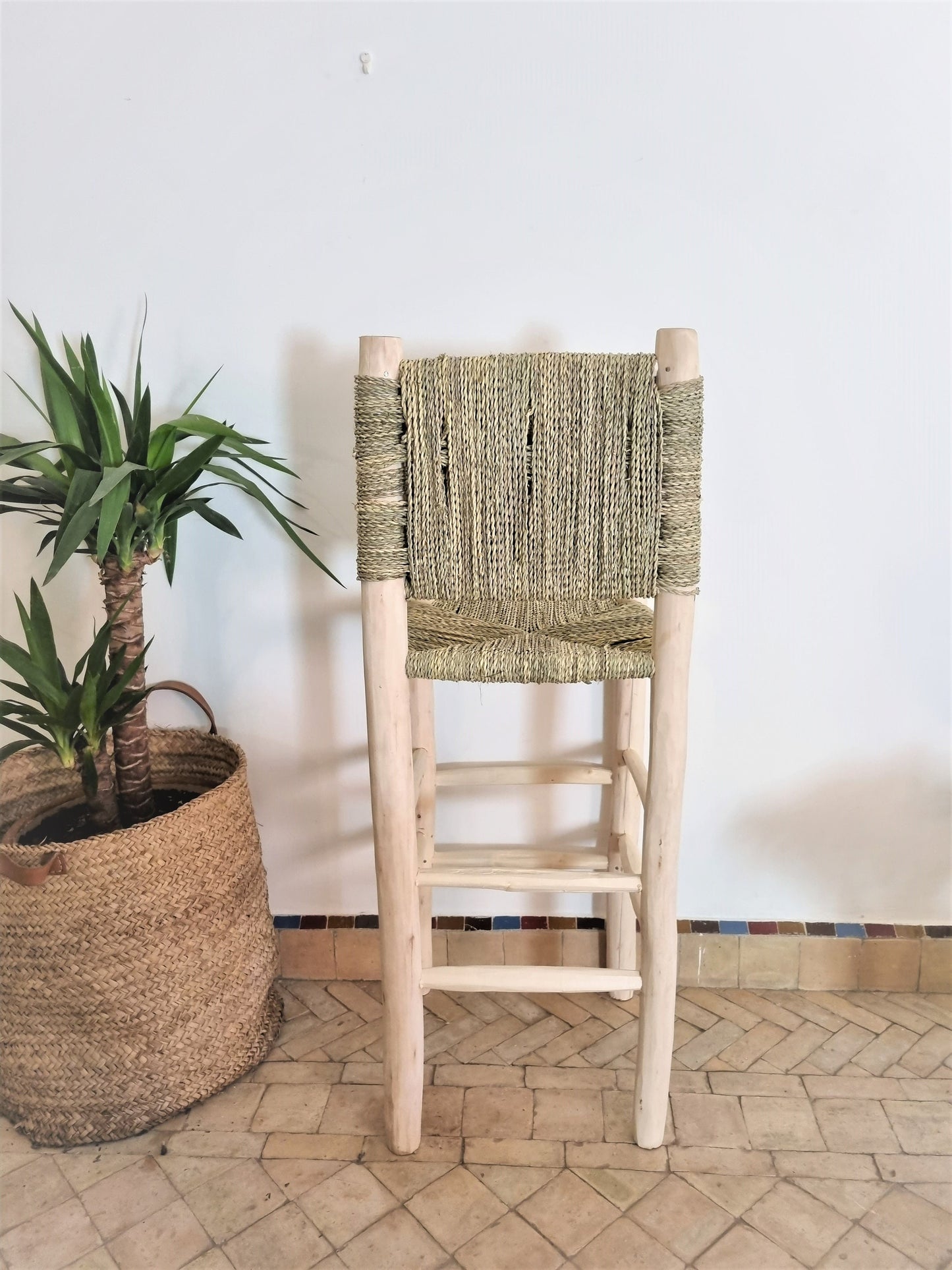 Moroccan Checkerboard Laurel Wood Stool - Elegant and Functional Seating